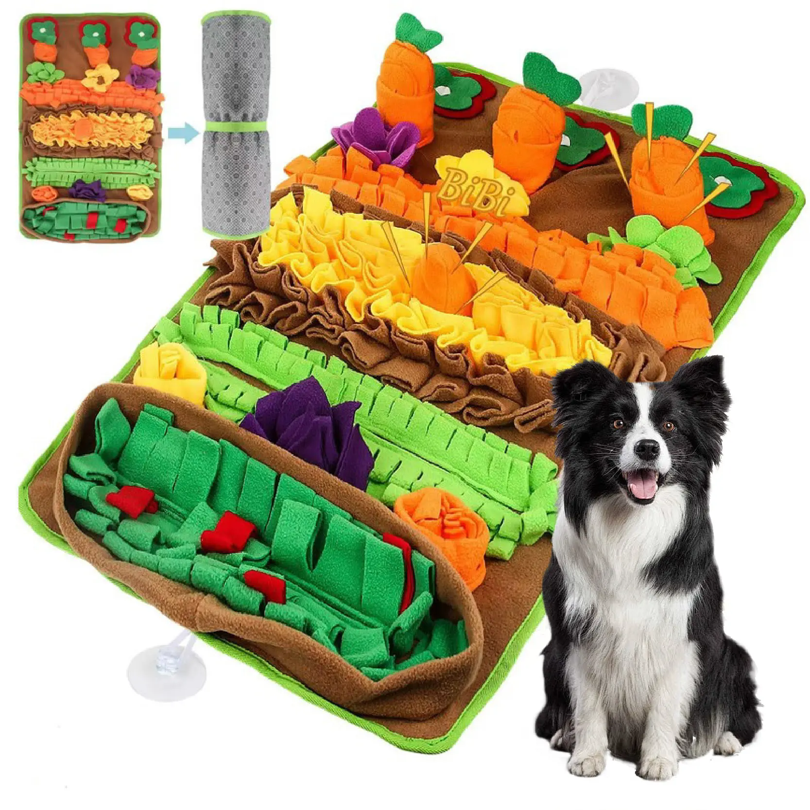 Garden Vegetable Pet Snuffle Mat, Interactive Dog Foraging Pad, Slow Feeding Pet Sniffing Mat for Dogs & Cats, Machine Washable Mental Stimulation Toy for All Breeds
