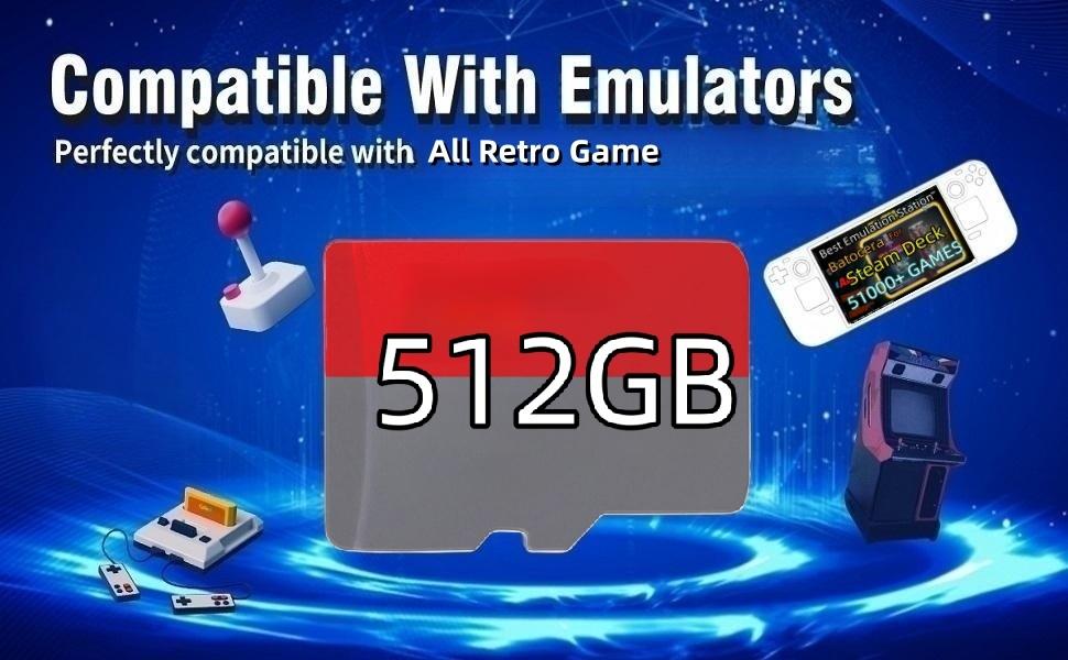 POWERNEWS 512GB Micro SD Card Retro Game Card for Steam Deck Supported OLED Version, Included Retro Games and Emulator Console, Batocera Game System Compatible with Retro Game, Retro Game Card for Steam Deck Plug Accessories Memory