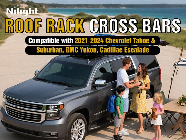 Nilight Roof Rack Cross Bars Compatible with Chevrolet Tahoe Suburban GMC Yukon Cadillac Escalade 2021 22 23 2024, Adjustable Aluminum Car Crossbars for Cargo Carrier Luggage Box Kayak Tent Snowboard