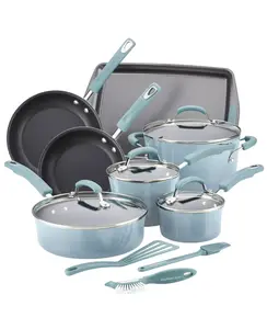Rachael Ray Classic Brights Hard Enamel Nonstick Cookware Set 14-Piece with Tempered Glass Lids & Dual-Riveted Handles