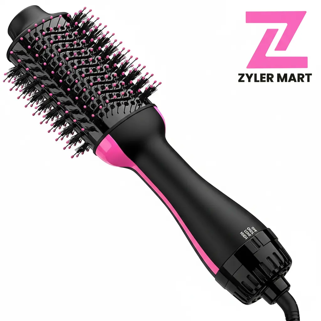4-in-1 Negative Ion Hair Dryer Brush & Volumizer Styler - Ceramic Titanium Barrel Straightener Brush for Curly Hair, Detangling, Silky Results, Bouncy Curls, Anti-Frizz Hot Air Tool for Blowout at Home