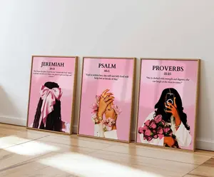 Pink Bible Verse Poster Unframed ; Christian Black Girl Wall Art (  Set 3)