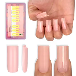 NOVO OVO Meidum Sharp Square Nail Tips Press on Pure Color BABY PINK, Extra Thick NEED Builder Gel Top Coat Glue Soft Gel Matte Fake Nail Extension, Full Cover False Nails for Salon DIY 15 Sizes 180pc