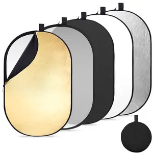 K&F CONCEPT 24" x36”(60x90cm) 5-in-1 Oval Foldable Reflector with Carrying Bag, Gold, Silver, Black, White Reflective Fabric and Translucent Soft Fabric for Studio Lighting