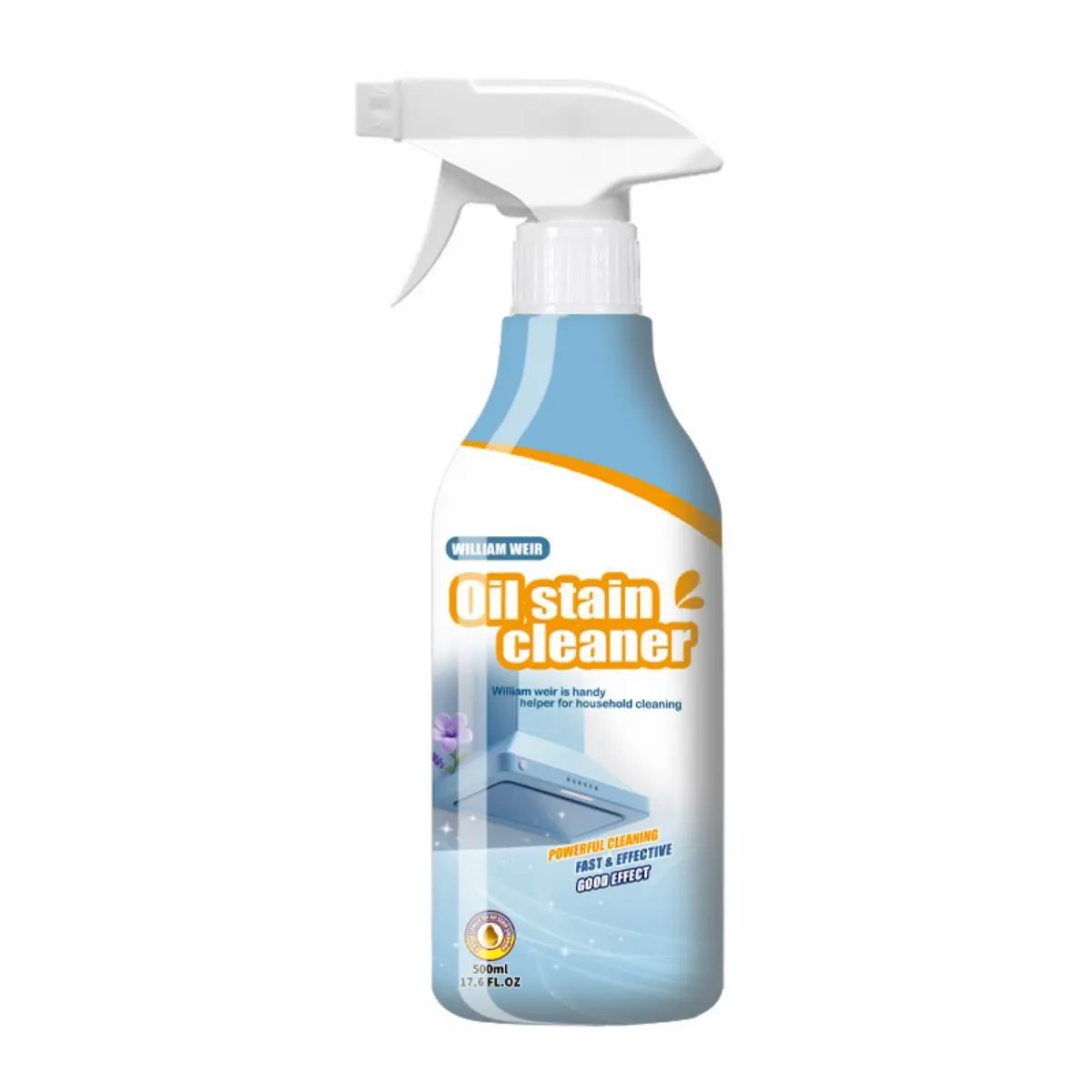 500ml Household Kitchen Degreaser Foam Spray Detergent, Multipurpose Oil Stain Cleaner with Dual Spray Nozzle, No-Rinse Fast-Acting for Countertops, Appliances