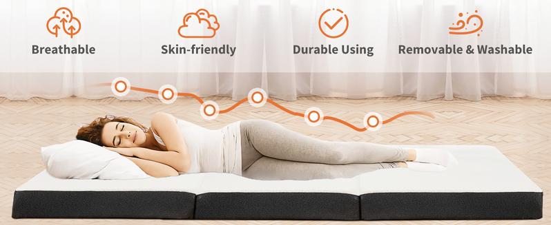 Sweet Furniture F Folding Mattress, Tri-fold Memory Foam Mattress Topper for Camping, Foldable Mattress Topper with Washable Cover, Various Sizes, White