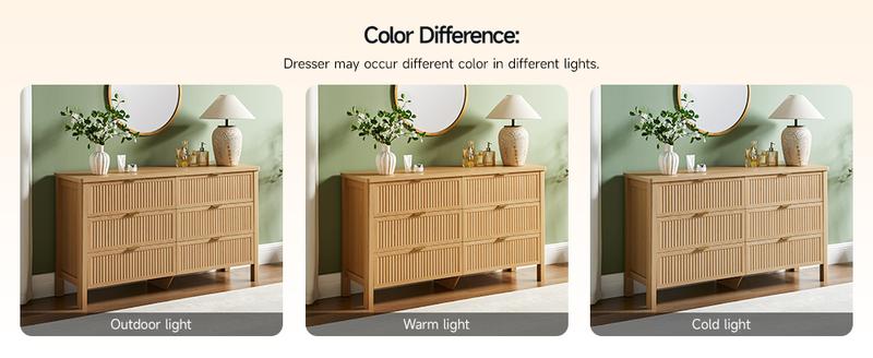 【Valentine's Day Gift】ONBRILL Fluted 6(7) Drawers Dresser for Bedroom, 55 Inch Wide Modern Wood Chest of Drawers, Mid Century Chests Drawer Clothing Organizer for Hallway