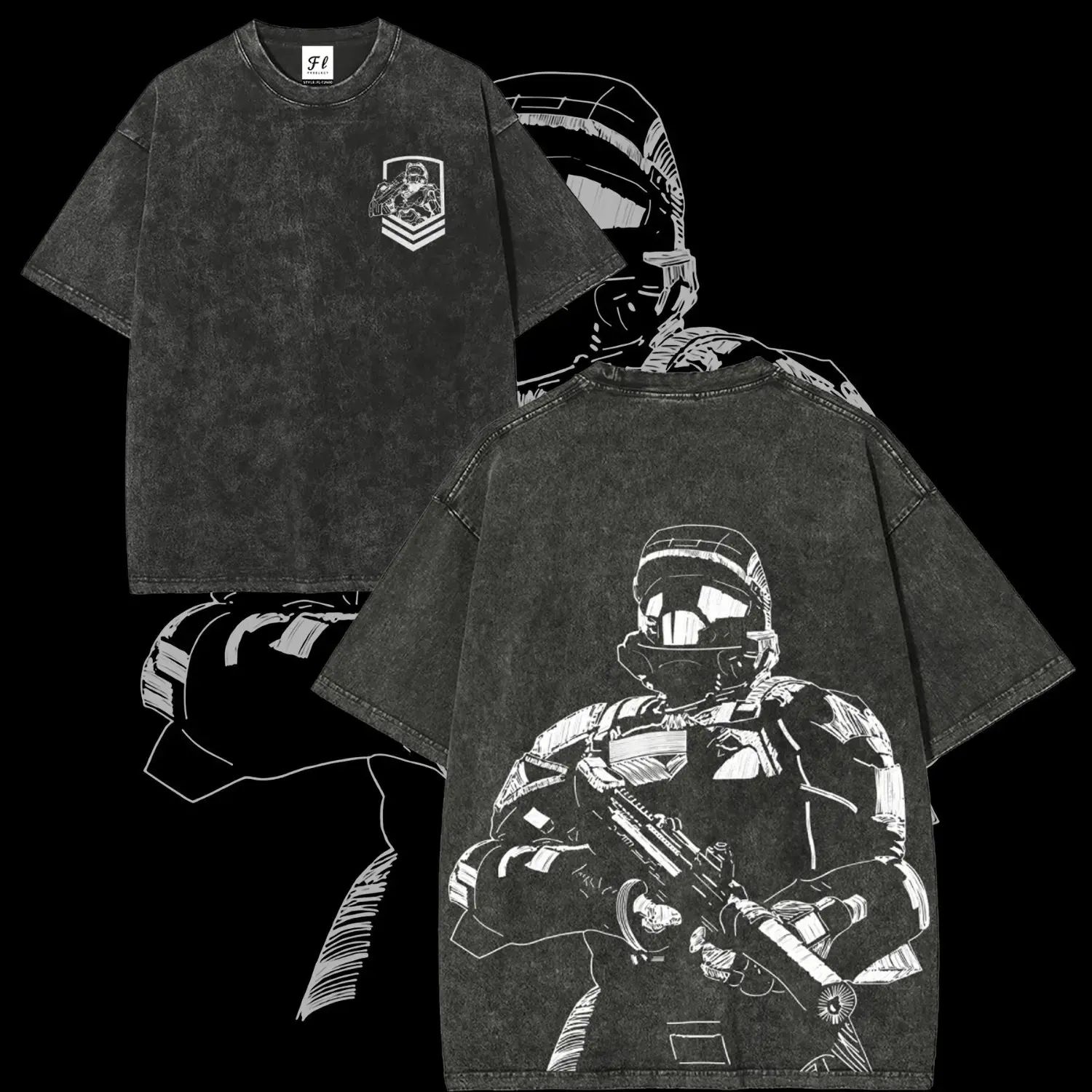 Halo 3 ODST Unisex Vintage Washed T-Shirt 100% Cotton Eco-friendly Hot Stamping Print Micro Elasticity Unique Design Retro Style