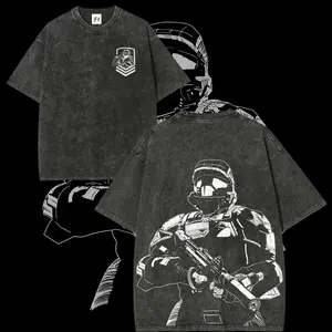 Halo 3 ODST Unisex Vintage Washed T-Shirt 100% Cotton Eco-friendly Hot Stamping Print Micro Elasticity Unique Design Retro Style