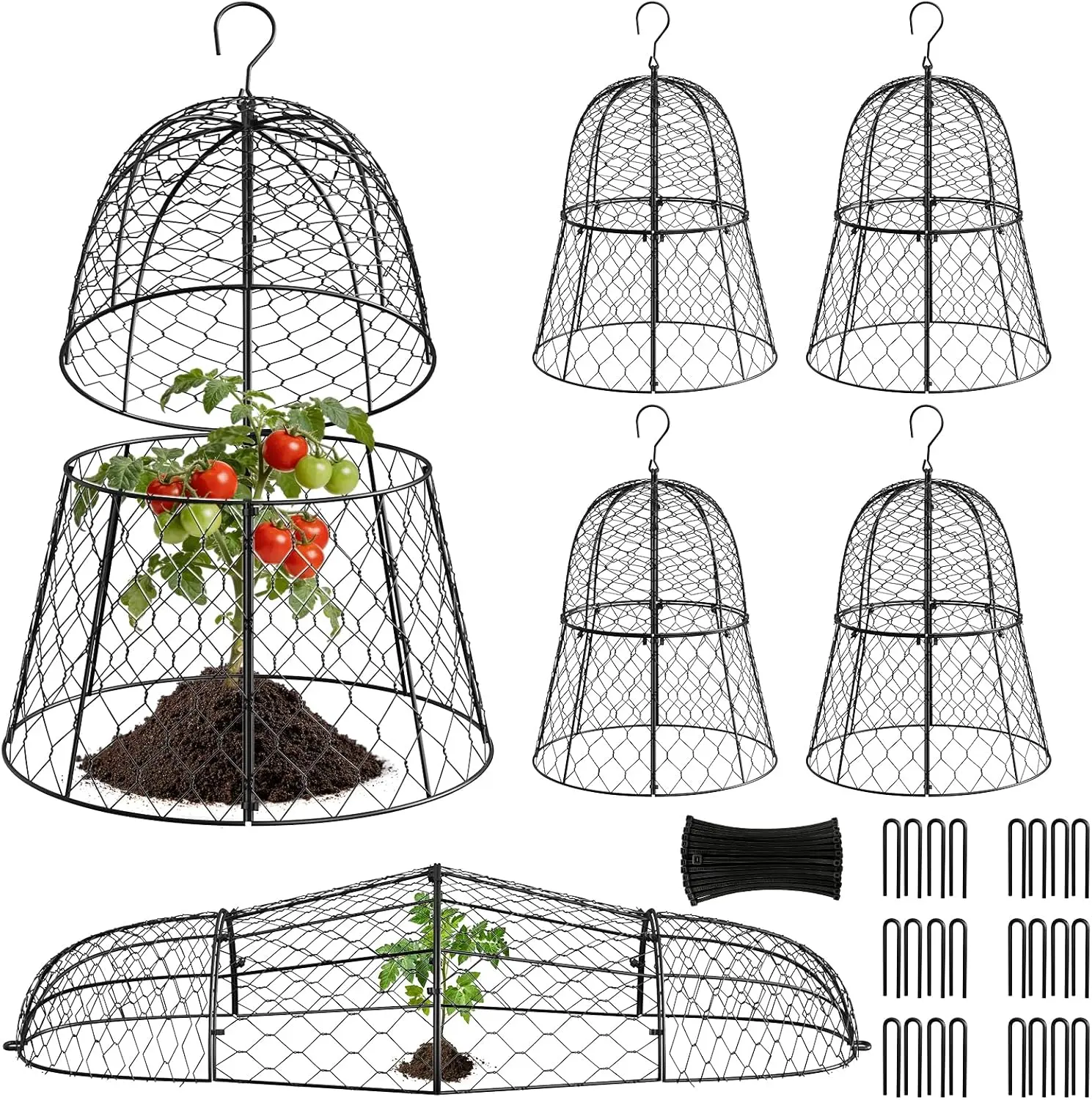 6PCs Plant Protectors from Animals, Metal Garden Cloches for Outdoor Plants, 4-in-1 Modular Design, Anti-Rust Coated Chicken Wire Cages to Keep Squirrel, Rabbit, Bird Out, 13'' x 11.8''