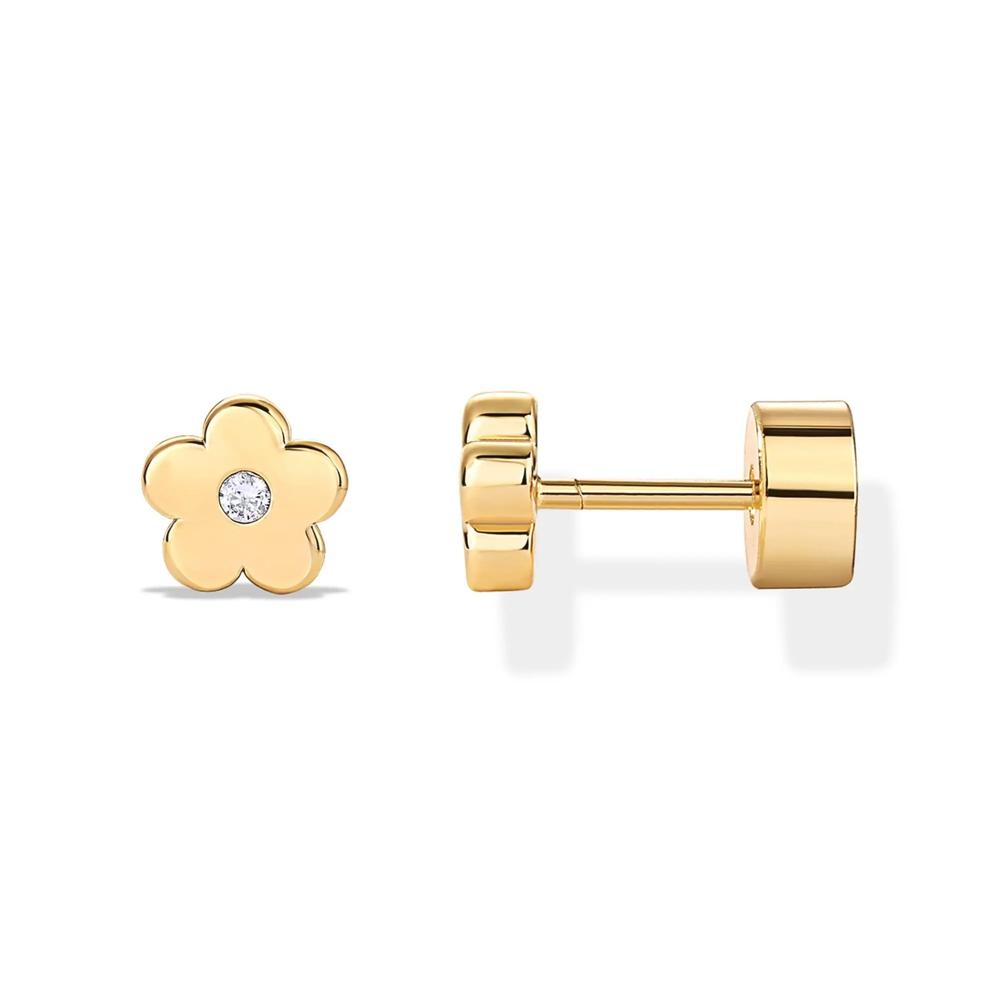 PAVOI 14K Gold Plated Flat Back Stud Earrings for Women - Dainty Helix Cartilage Piercing Jewelry Screw Backs - North Star Cluster Sparkle Heart Butterfly Moon Snake Smiley Bumble Bee Rose Flower Clover Pair of Flatback Stud Earrings