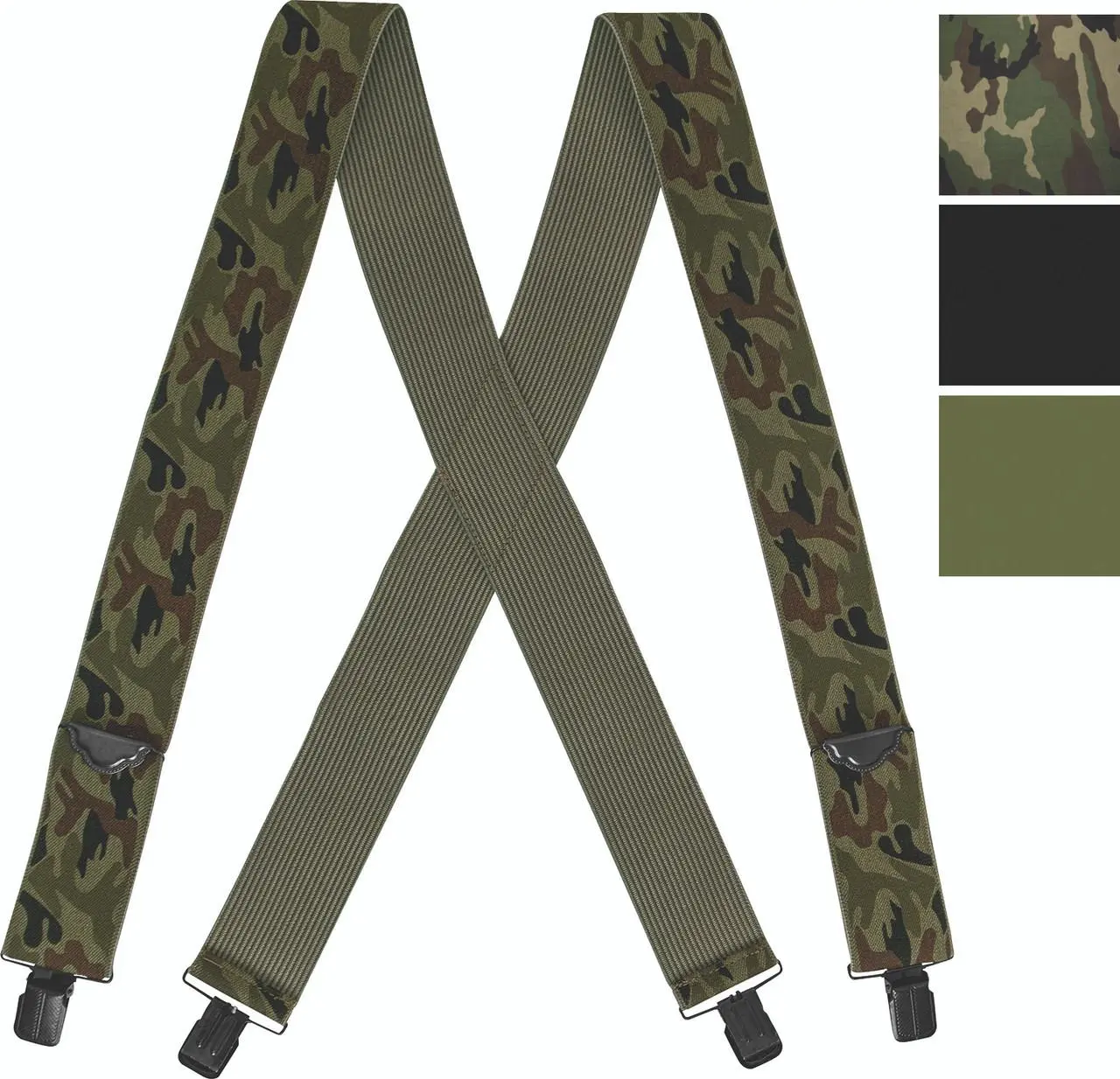 Heavy Duty X-Shaped Strap Tactical Suspenders - 2" Thick Adjustable Elastic Pant Suspenders with Metal Alligator Clips, 42in Secure Grip, Olive Drab Camouflage, One-Size-Fits-Most Military Look for Tactical Users, Outdoor Work & Everyday Wear