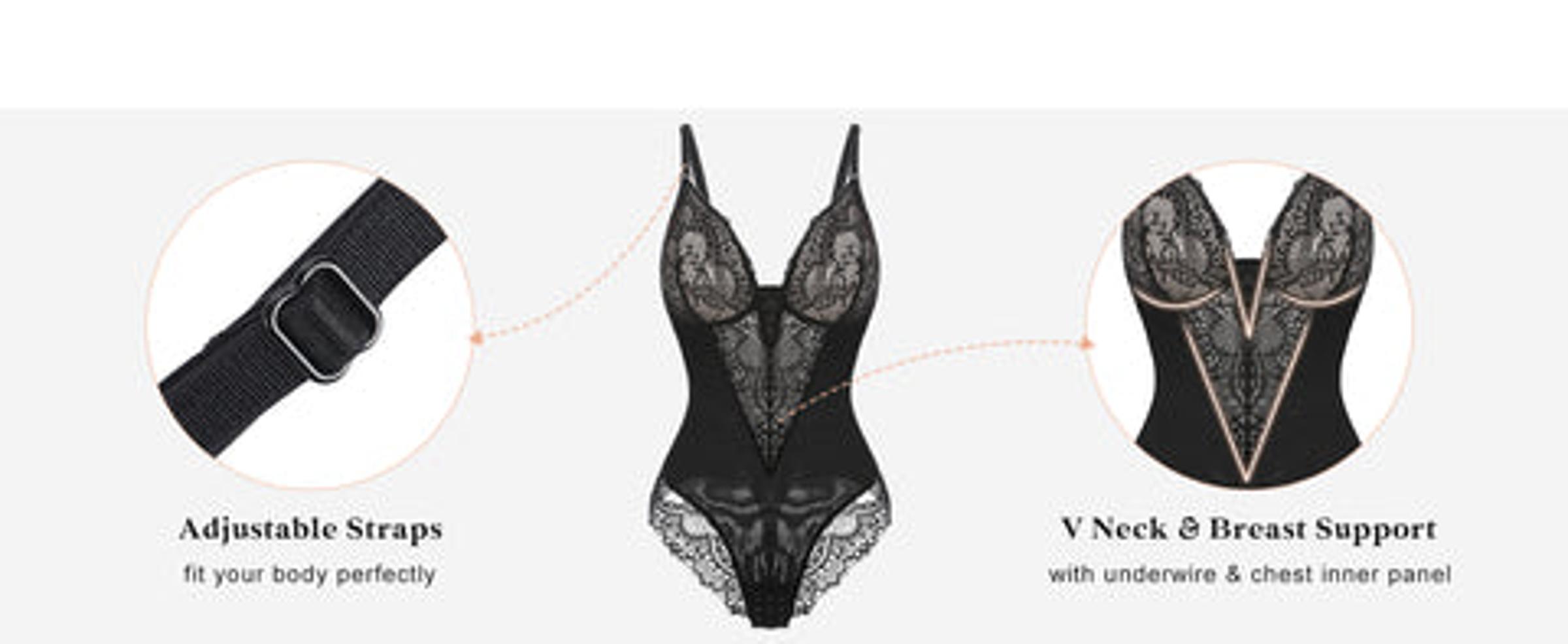 Popilush Fit Shapewear Bodysuit  Deep-V Neck Lace Bodysuits Basic Womenswear Tops Or Leather Skirts Underwear Sleeveless Long Sleeve Bodysuit Buckle Breathable Smooth