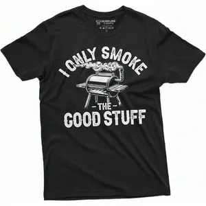 Silver Lake Men's Funny BBQ Graphic T-Shirt "I Only Smoke Good Stuff" Black Cotton Tee with White Print for Dads Uncles & Grandpas Perfect Gift