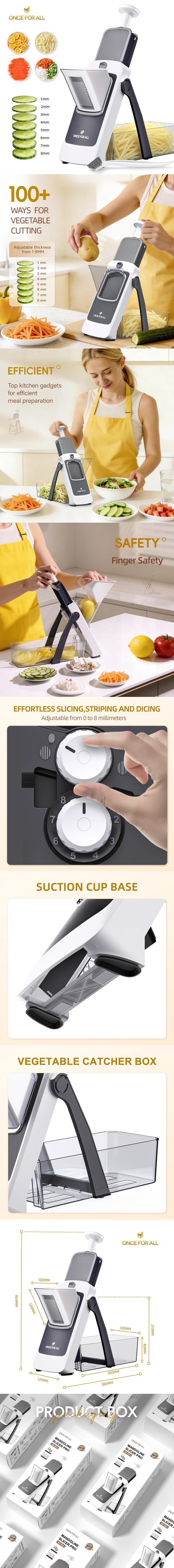 【ONCE FOR ALL 】2026 new model, 4th generationJS04 Upgrade Safe Mandoline Slicer Plus Adjustable Vegetable Food Chopper with Detachable Blade 420 Stainless Steel Blades Easy Clean Kitchen Tool Gift chopping helper quick