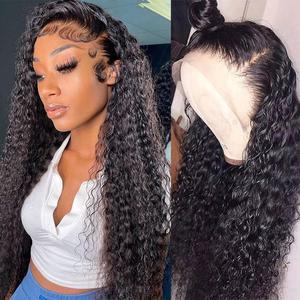Deep Wave 13x6 Lace Front Wigs Human Hair Wigs Brazilian Transparent Deep Curly Lace Frontal Wigs Human Hair Burmese Curly Lace Front Wigs Pre Plucked 180% Density Water Wave Natural Color