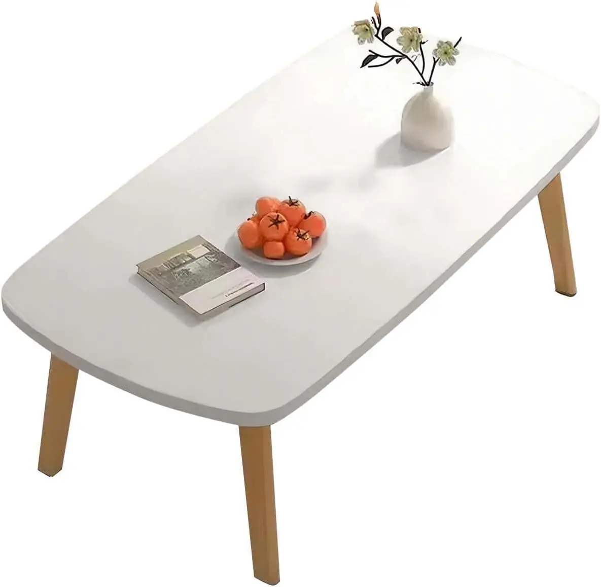 GARVEE Folding coffee table, auxiliary tables, wooden tables for the living room, space-saving, low table for home, office, bedroom, tea room, 80 x 50 cm, white