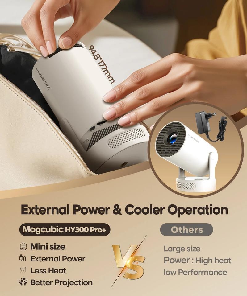 HY300Pro+ Projector 290ANSI BT5.4 WIFI6 8K/4K/1080P Decode Native 1280*720P 0.8:1 Throw Ratio Android 14 Built-in Speaker & Appstore Allwinner H726 Home Cinema Mini Smart Portable Upgraded HY300Pro