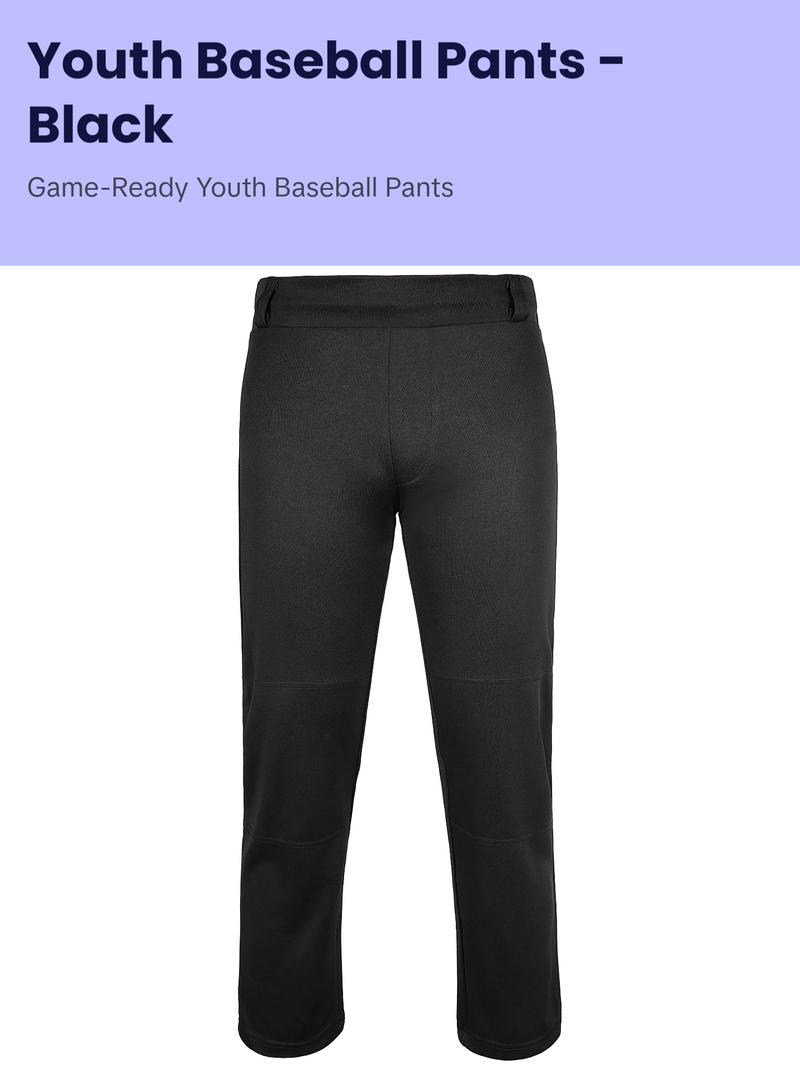 Exxact Sports Pull-Up Youth Baseball Pants with Adjustable Drawstring, Full-Length, No-Fly, Open Bottom Boys Baseball Pants (Black)