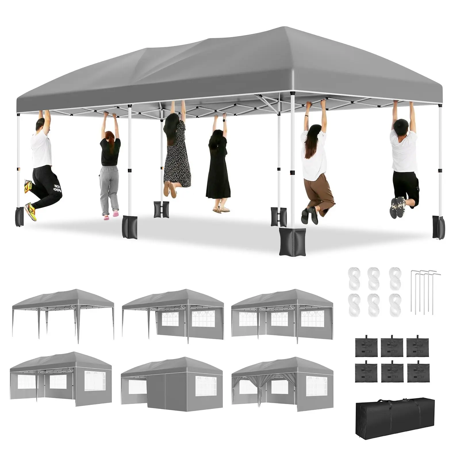 Heavy Duty Pop Up Tent (10x20ft/10ft) with 6 Sidewalls, Waterproof Shade, Sun Protection, Outdoor Patio Use, Storage Bag for Wedding Parties, Outdoor Canopy For Patio