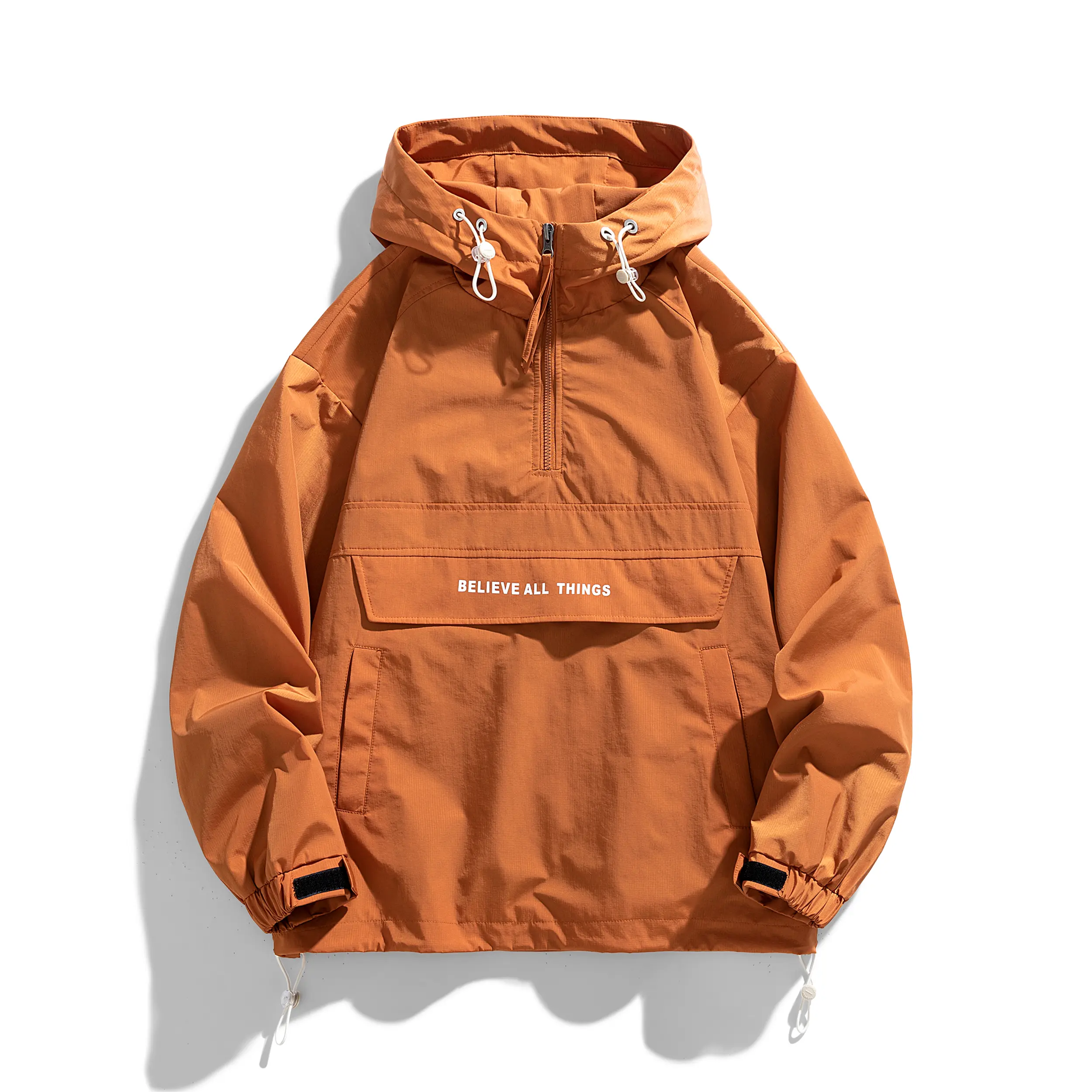 Men's windproof hooded jacket with semi-zip design provides reliable warmth, suitable for outdoor activities in spring and autumn, ideal for casual sportswear