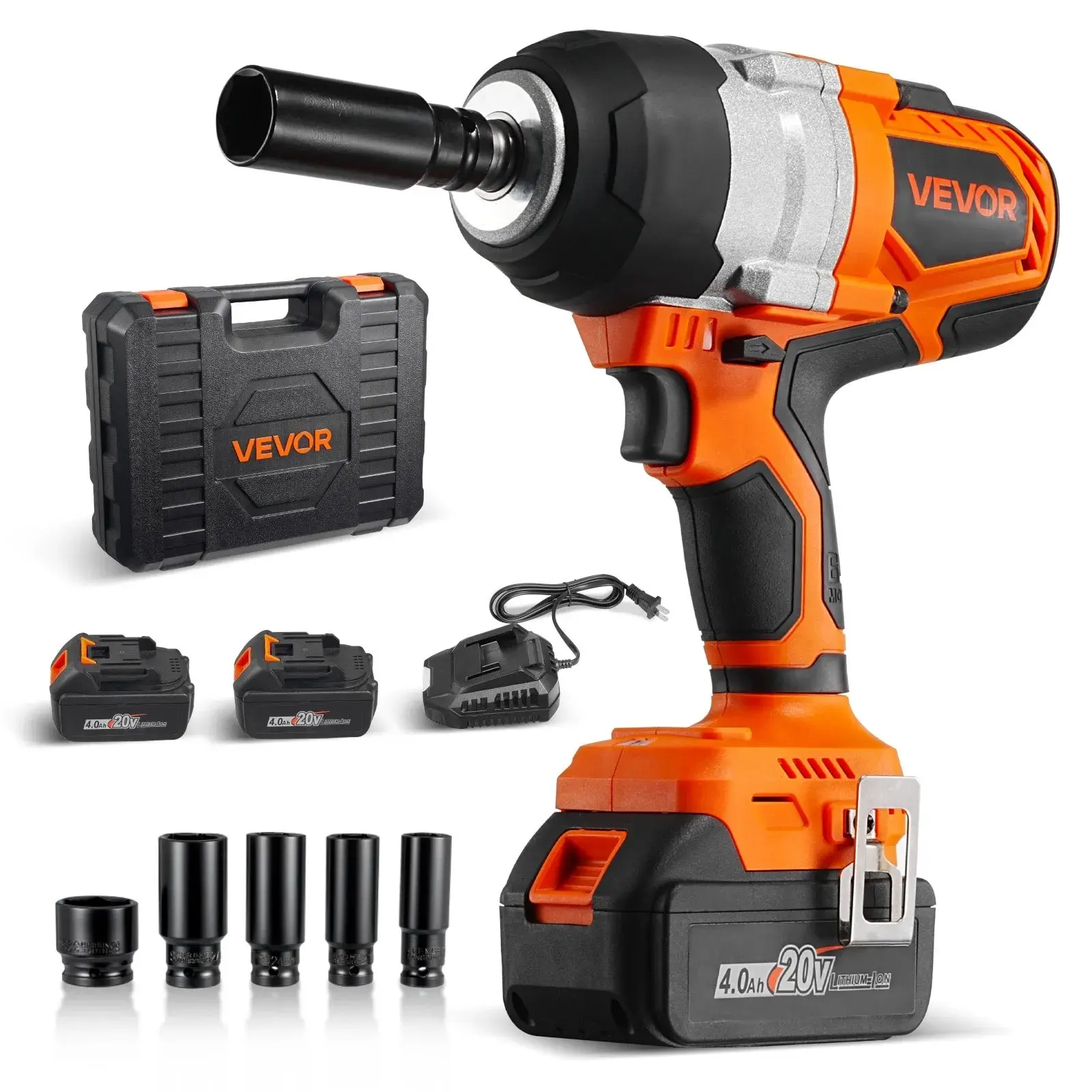 【Summerfinds】VEVOR Cordless Impact Wrench,958.8 ft-lbs / 1300 N·m High Torque1/2 inch20V Electric Impact Wrench with Brushless Motor2 x 4Ah BatteriesCharger5 Sockets and Belt Clipfor Car Tire Truck,father'sdaygifts,car accessories