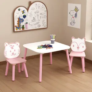 Kids Activity Table & Chair Set - Montessori Toddler Desk with Animal Backrests (3-Piece)