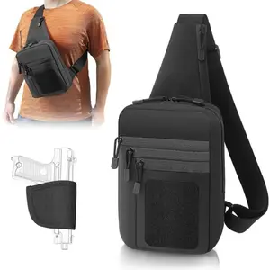 Men's Messenger Bag,Tactical Sling Bag with Hidden Compartment [Mini Crossbody] EDC Anti-Theft Crossbody Chest Pack for Outdoor Daily Carry Secure Storage