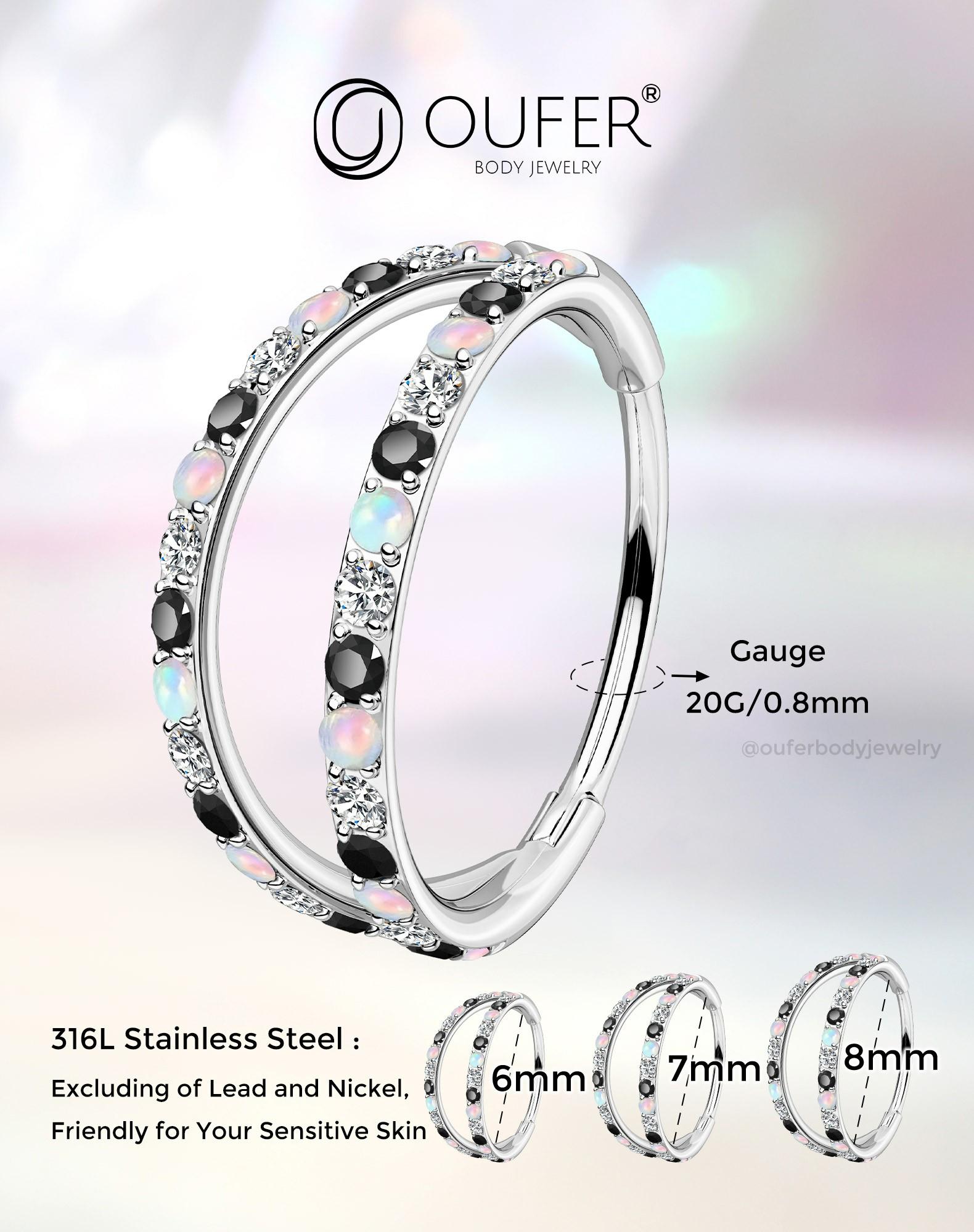 Oufer 20G Semiprecious Opal Mixed AAA+ CZ Nostril Nose Ear Segment Hinged Piercing Hoop Ring 316L Stainless Steel Body Jewelry Non Tarnish Oufer 20G Semiprecious Opal Mixed AAA+ CZ Nostril Nose Ear Segment Hinged Piercing Hoop Ring 316L Stainless Steel Body Jewelry Non Tarnish