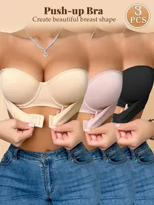 MImilemon  Front Closure Strapless Push Up Bra  Breathable Comfortable Everyday solid Bra