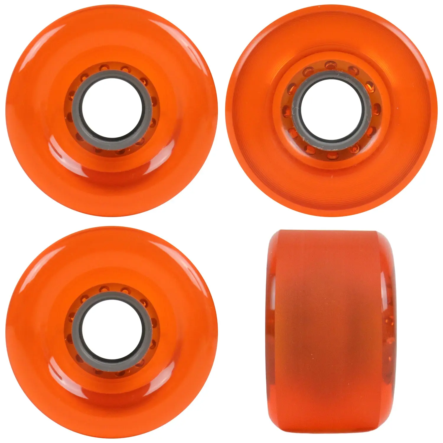 Longboard Wheels 70mm x 42mm 82A Stone Ground Clear Orange 4-Pack