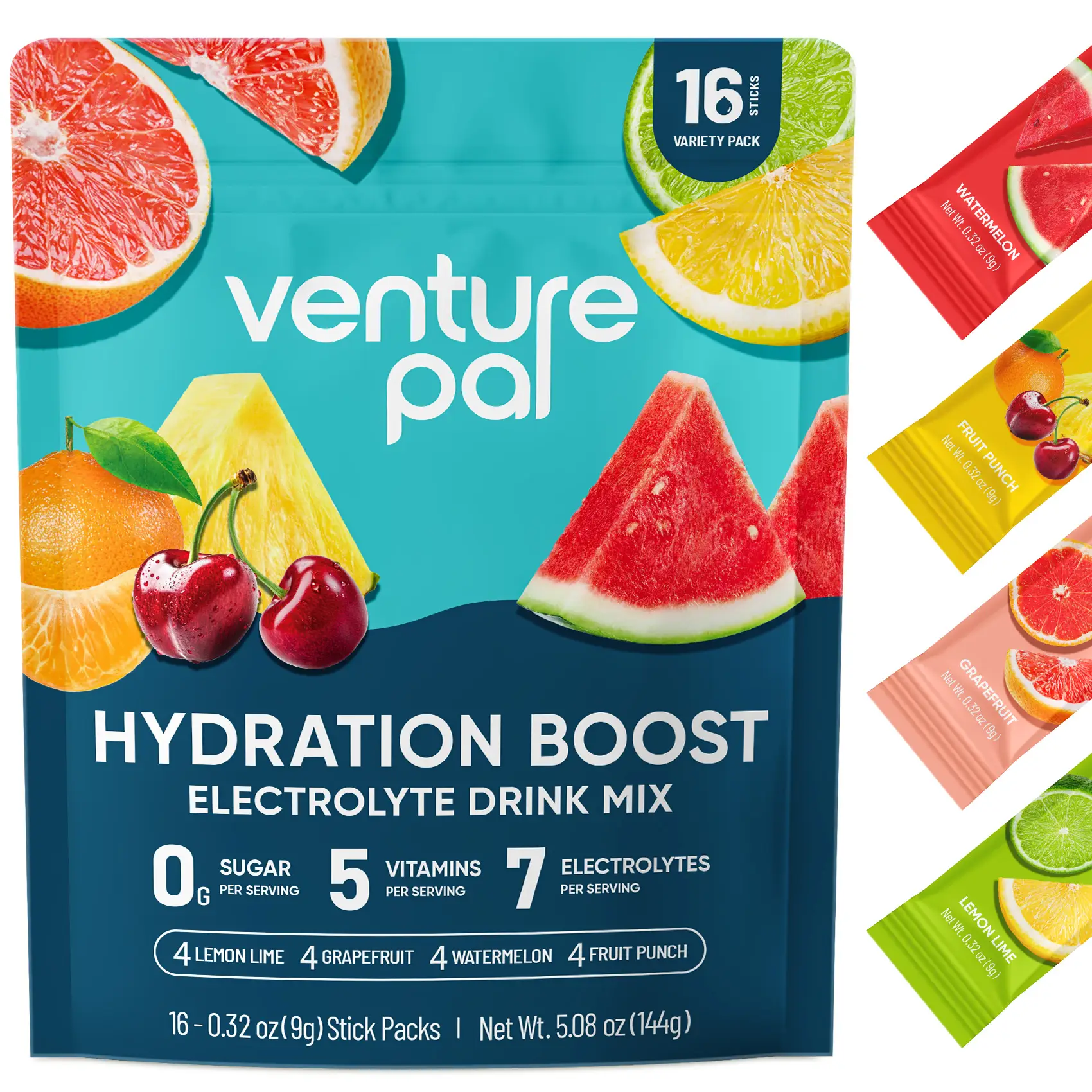 Venture Pal Sugar Free Electrolyte Powder Packets - Liquid Daily IV Hydration Packets for Rehydration | 5 Vitamins & 7 Electrolytes | Keto Friendly |