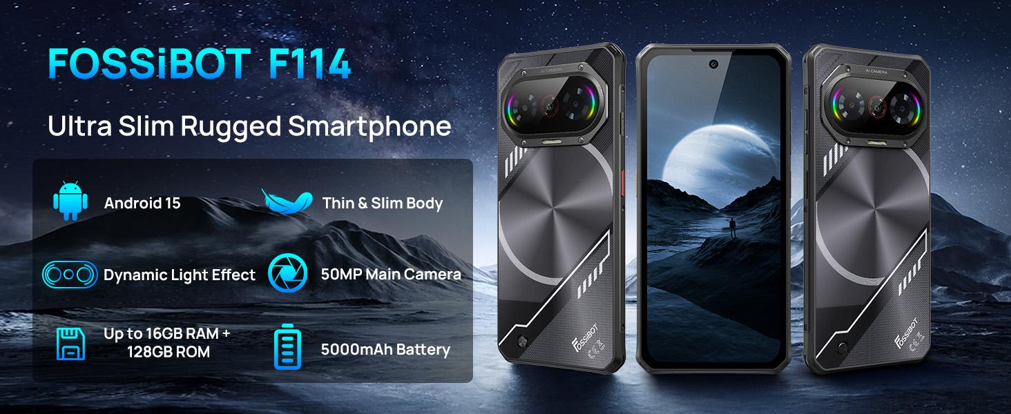 FOSSIBOT F114 Rugged Smartphone Unlocked, 16GB+128GB/2TB Android 15 Rugged Phone, 5000mAh Battery Cellphone,50MP+2MP+8MP Camera,Dual SIM 4G Phone,IP68 / IP69K, NFC FOSSIBOT F114 Rugged Smartphone Unlocked, 16GB+128GB/2TB Android 15 Rugged Phone, 5000mAh Battery Cellphone,50MP+2MP+8MP Camera,Dual SIM 4G Phone,IP68 / IP69K, NFC