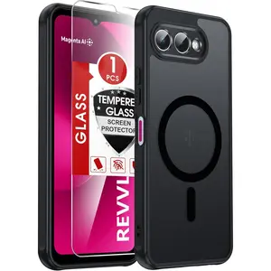 Compatible for Revvl-8 Phone Case: [   ], Strong Magnetic Revvl 8 Case with Screen Protector, Tmobile Cell Phones Revvl8 Frosted Translucent Funda Para T-Mobile Revel 8, Black