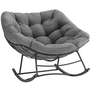 Heavy Duty Outdoor Rocking Chair with Cushion, Oversized Egg Lounge, 450 Lbs All-Weather Glider for Patio, Garden, Living Room