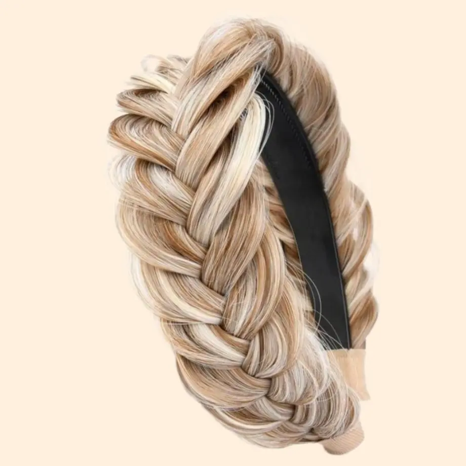 Boho Braided Headband in Sandy Gold - Wide, High-Elastic Hair Accessory for Women, Non-Slip for Sports & Everyday Wear, Hair Accessories, Stretchy Headbands, Headbands For Women