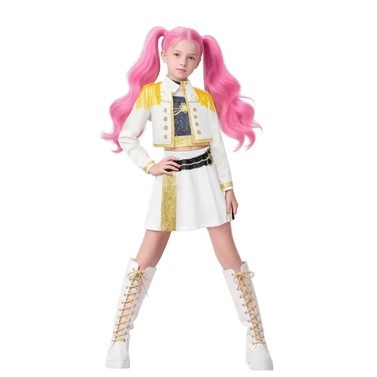 Female 3-Pieces Halloween Dance Costume Set, Breathable Mesh Crop Top, Above Knee Matching Bottoms, Modern Dance Stage Party Dress-Up Outfit