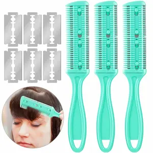 3 Pcs Haircut Razor Comb Hair Cutting Comb with 12 Replacement Blades Double Edge Shaper for Salon & Home Styling Split Ends Trimmer Styler for Thick and Thin Hair