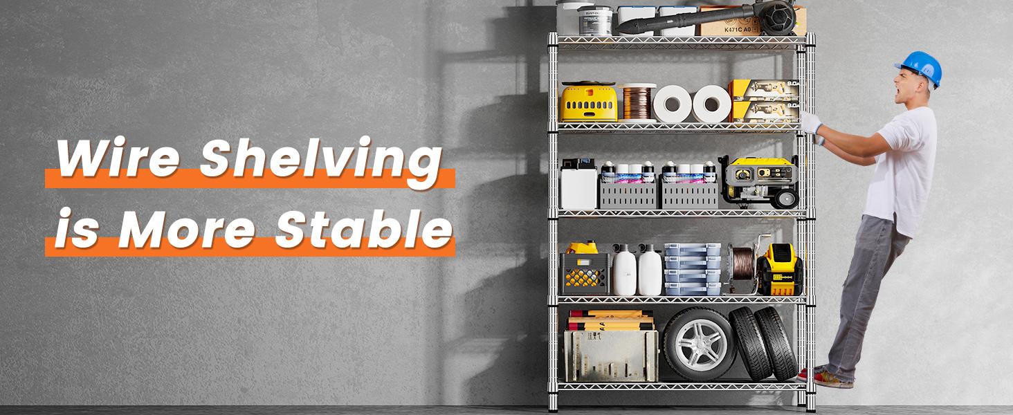 Raybee Furniture 5-Tier Wire Shelving - Heavy Duty Metal Shelves for Loads up to 1200LBS, Adjustable Garage & Pantry Storage Raybee Furniture 5-Tier Wire Shelving - Heavy Duty Metal Shelves for Loads up to 1200LBS, Adjustable Garage & Pantry Storage