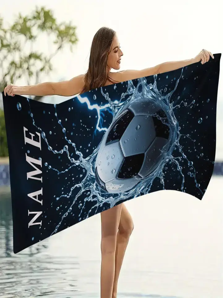Customized Model - Personalized Name Football Sports Beach Towel, Digital Printed Text Trendy Bath Towel - Suitable for Adults and Children, Super Absorbent, Quick-Drying, Suitable for Swimming, Camping and Travel, the Best Christmas and Birthday Gift fo