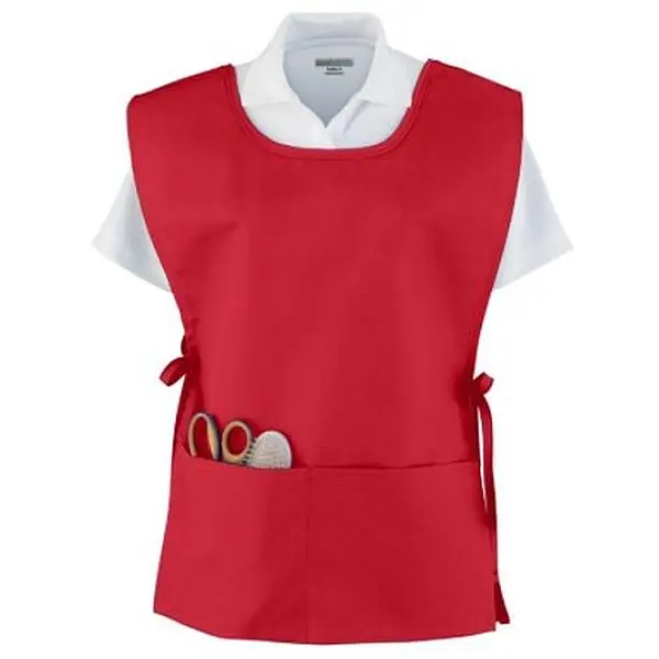 Women's Augusta 2090A Solid Red Cotton Fabric Smock - Adjustable, with Pockets