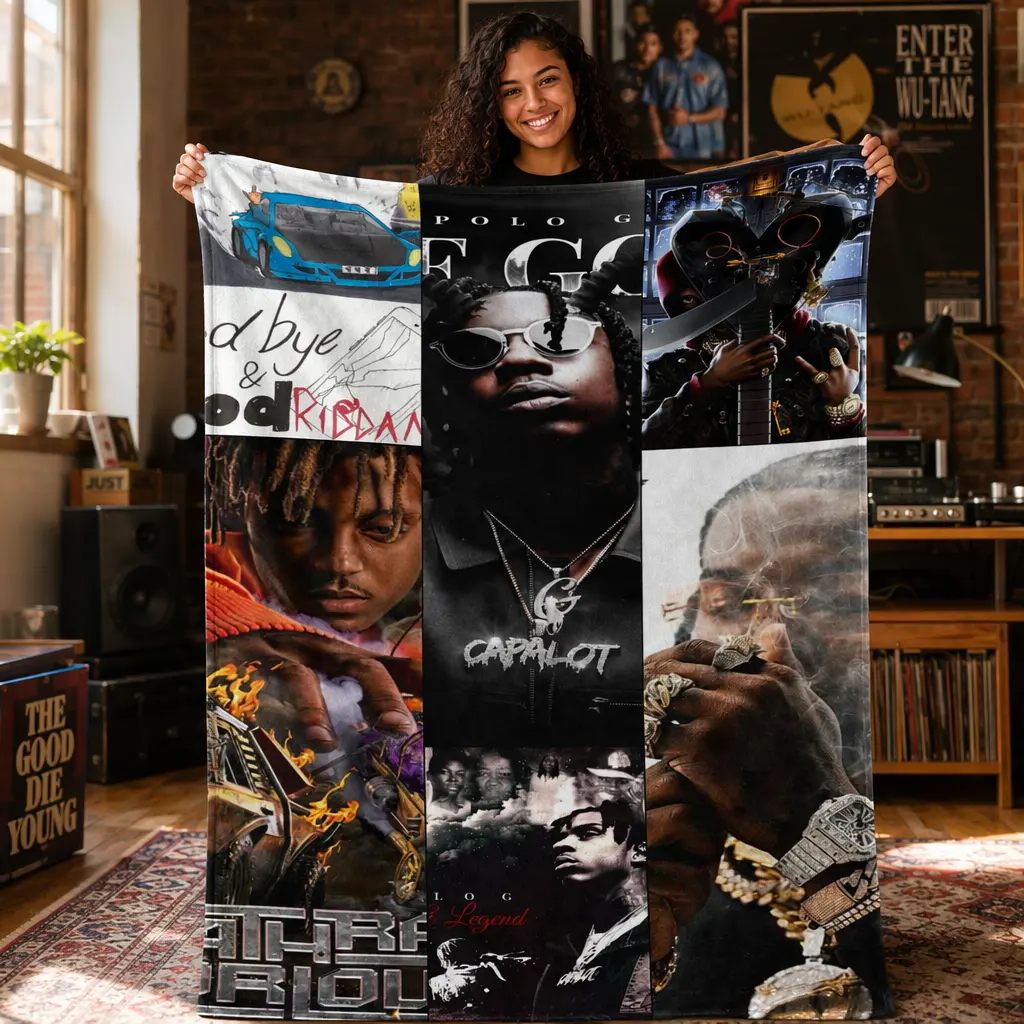 YoungBoy Album Cover Flannel Throw Blanket, Warm Cozy Plush Flannel Blanket, Soft Rap Music Fan Gift for Couch, Home Decor for Birthday Holidays