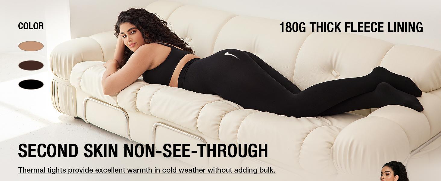 OEAK Womens Fleece Lined Tights Leggings Plus Size Thermal Warm Thick Opaque Tights Tummy Control High Waisted Pantyhose