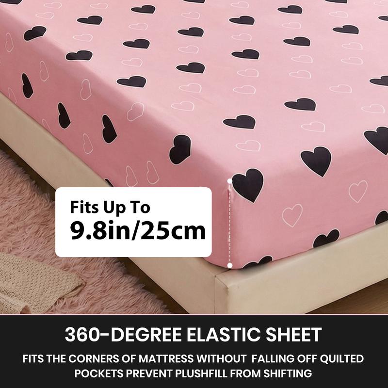 Pink Heart Fitted Sheet, Soft Bedding,  Deep Pocket Design, Machine Washable, Fits Twin/Full/Queen/King Size,  Sweet & Chic Bedroom Essential, Valentine's Day Gift