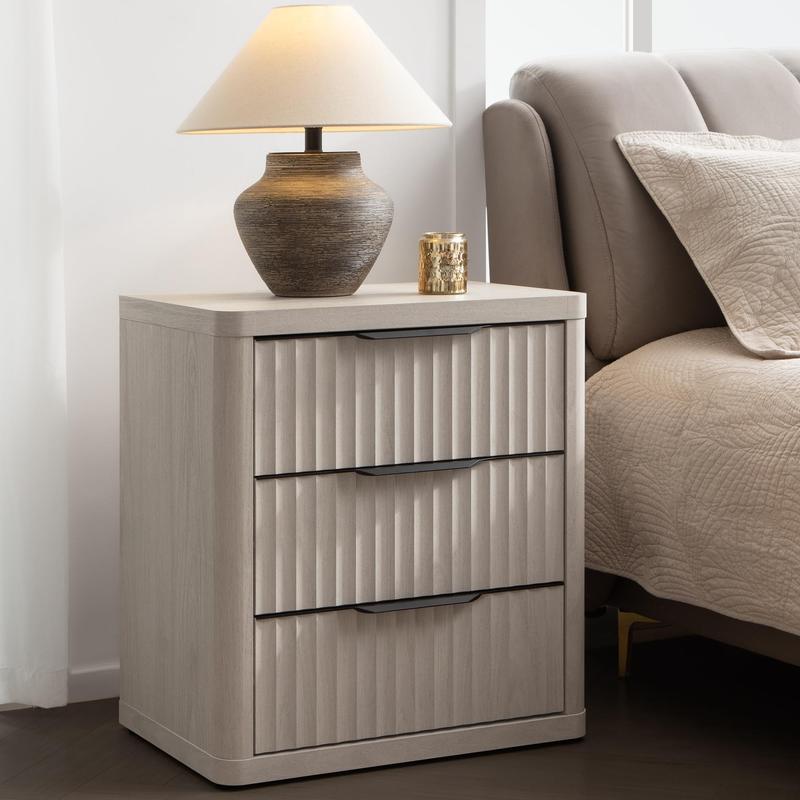 SICOTAS Night Stand Set of 2 Nightstands with 3 Drawers Storage Bedside Table Large Fluted Bed Side End Table Modern 25.6" Tall Wide Mid Century Night Stands for Bedroom Living Room Sofa Couch Office, Minimalist and Practical