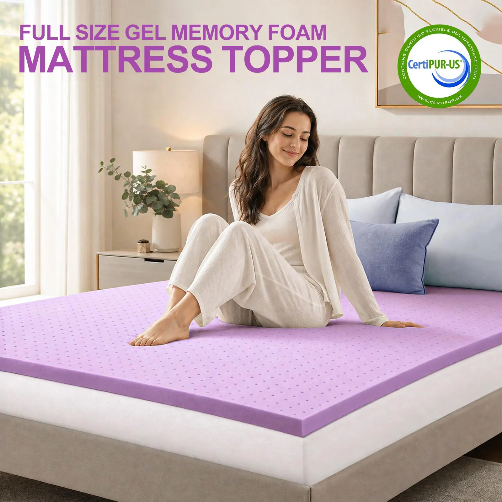 【New Color】 Sweetcrispy Full Size Cooling Gel Mattress Topper Memory Foam Mattress Breathable Topper for Bedroom, Guest Room, Dorm Room & Apartment