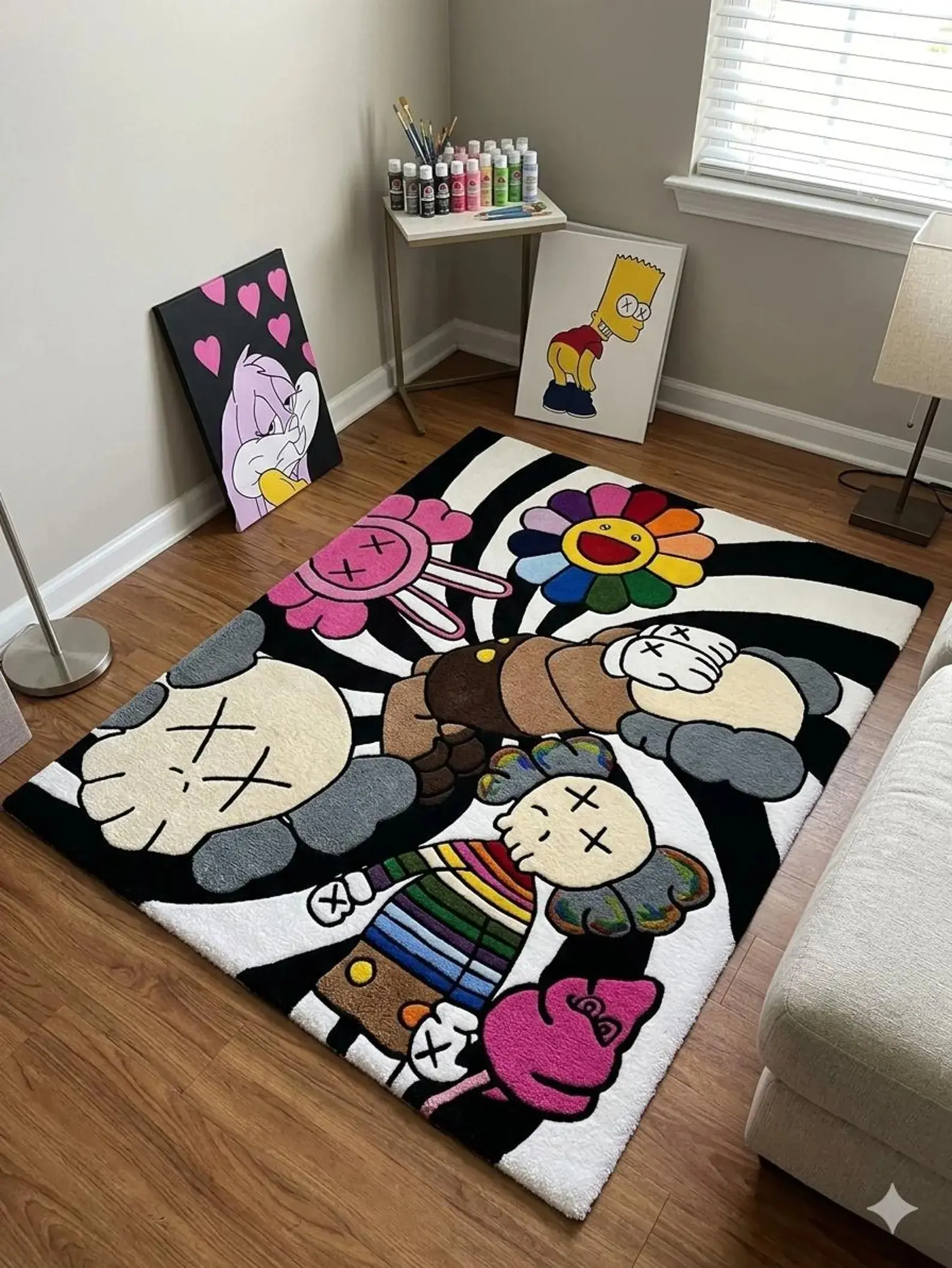 KAWS-Inspired Area Rug, Pop Art Anime Carpet for Bedroom, Living Room