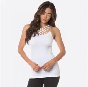Seamless Triple Criss Cross Tank - White