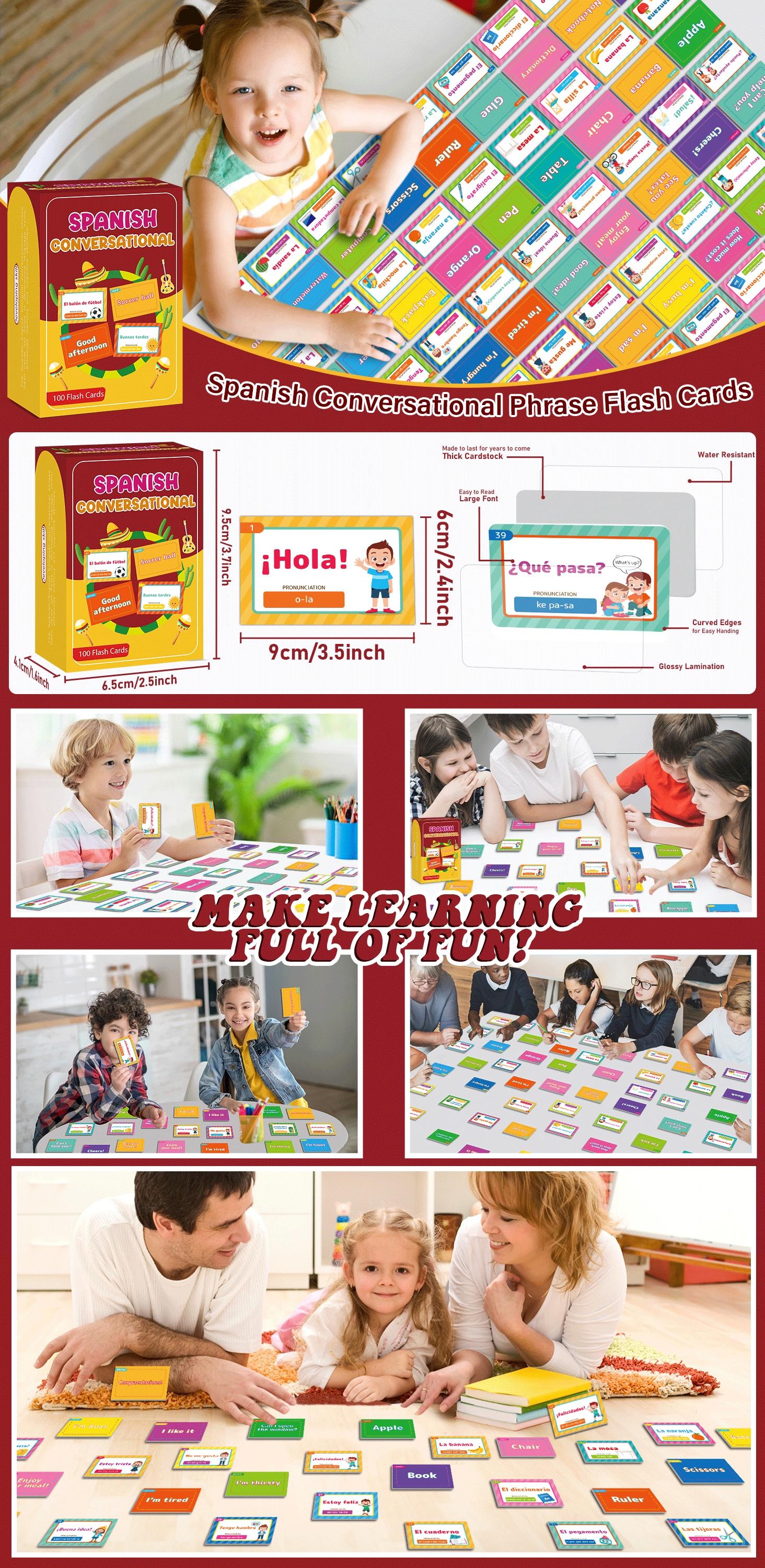 GISGFIM 100 Spanish Conversational Phrase Flash Cards Spanish Phrases Vocabulary Beginner Sayings Index Cards for Memory, School Classroom, Quick Reference Educational Bilingual Language Teaching Resources