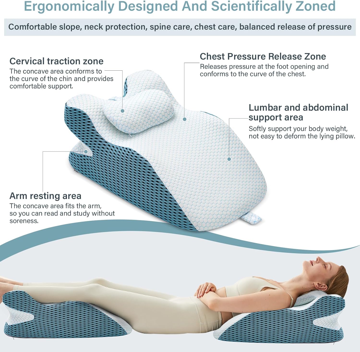 Wedge Pillow, Pillow Wedge with Small Support Pillow Ergonomic Memory Foam Wedge Pillow for Female, Comfortable Wedge Pillow for Neck and Back, Small Wedge Pillow for Sleeping Reading Back Pain Relief(Suitable for people weighing 100-250IB)